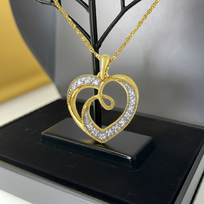 14K Yellow Gold Plated .925 Sterling Silver Diamond Accent Ribbon & Heart 18" Pendant Necklace (H-I Color, I2-I3 Clarity)